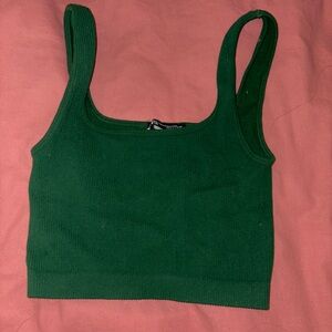 Zara Green Cropped Ribbed Tank Top